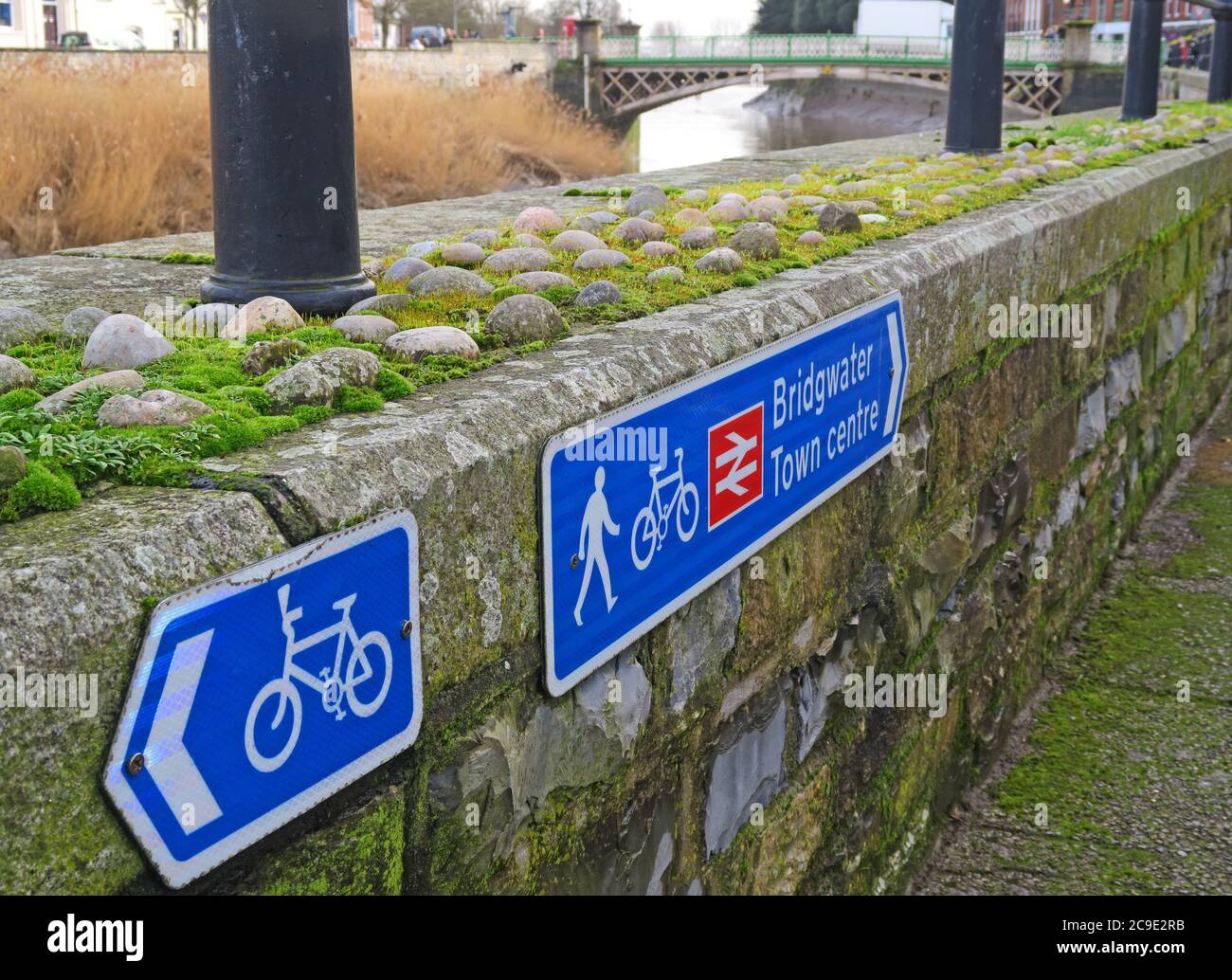 Cycle signage, Bridgwater Town Centre,Railway station,walking route,Bridgwater,Somerset,England,UK Stock Photo