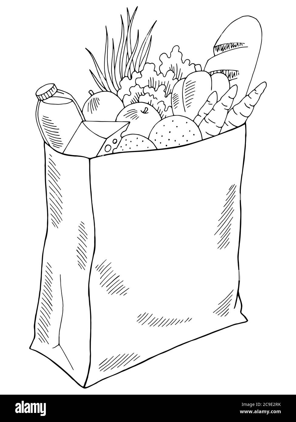 Grocery package graphic isolated black white sketch illustration vector Stock Vector