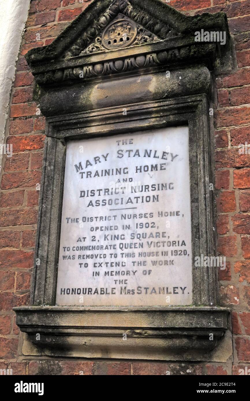 Mary Stanley Training Home plaque , District Nursing Association, Castle Street, Bridgwater, Somerset, South West, England, UK Stock Photo