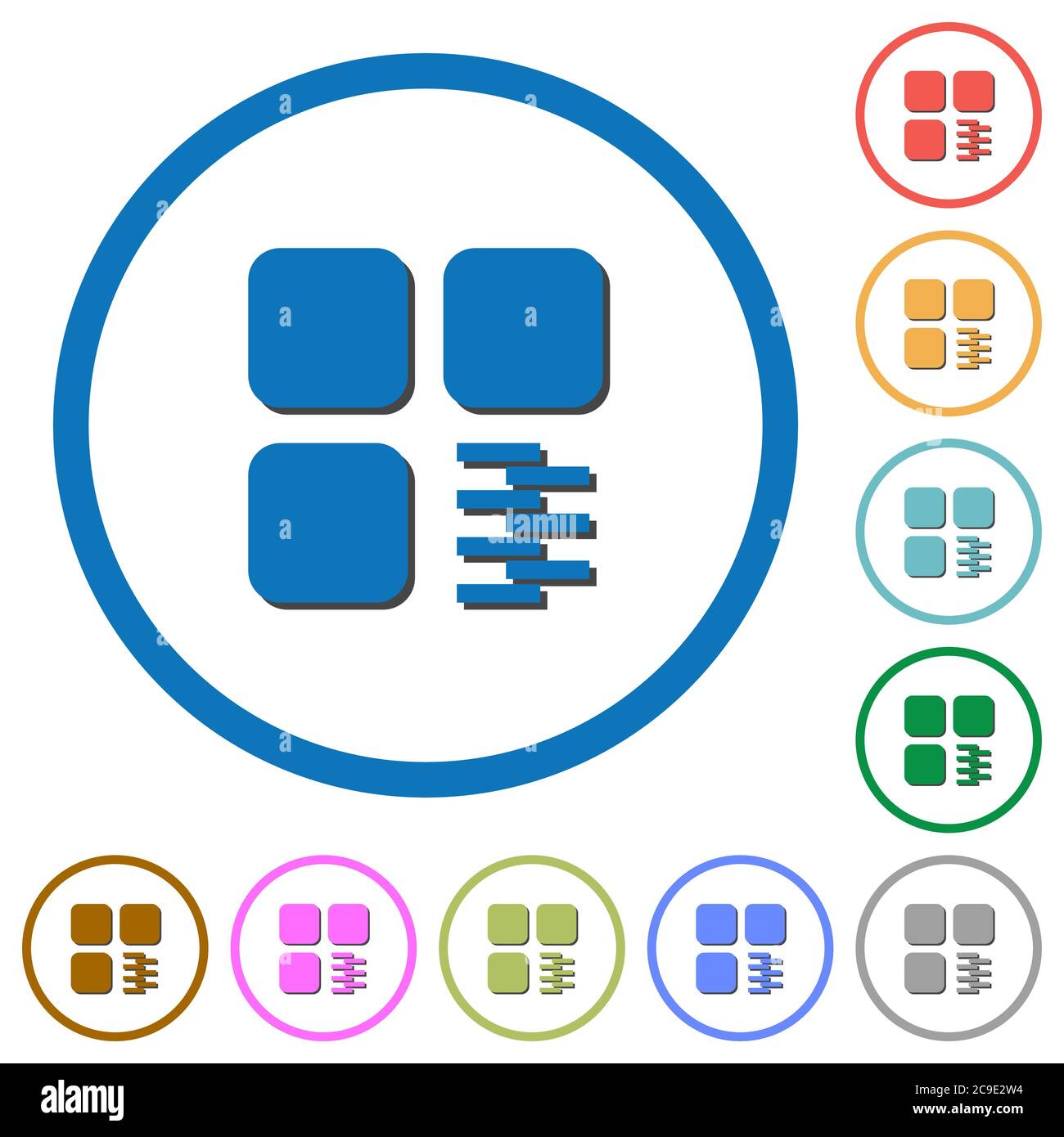 Zip component flat color vector icons with shadows in round outlines on white background Stock Vector
