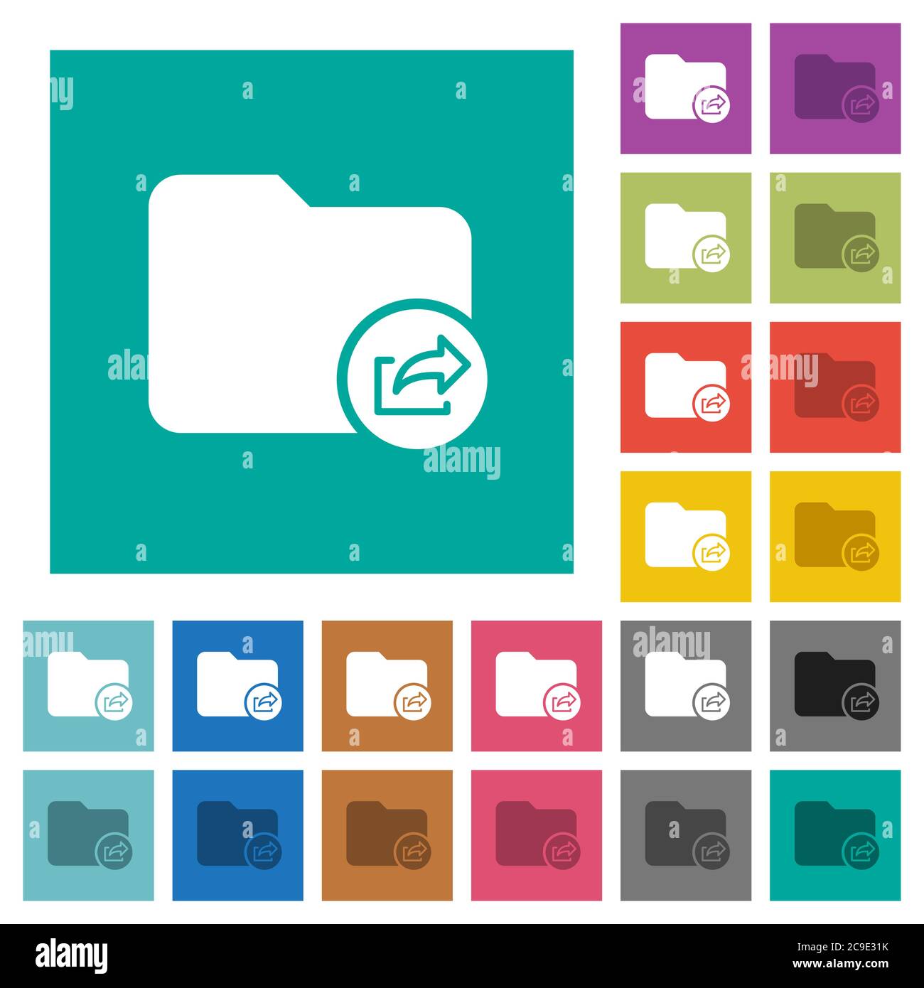 Export directory multi colored flat icons on plain square backgrounds. Included white and darker icon variations for hover or active effects. Stock Vector