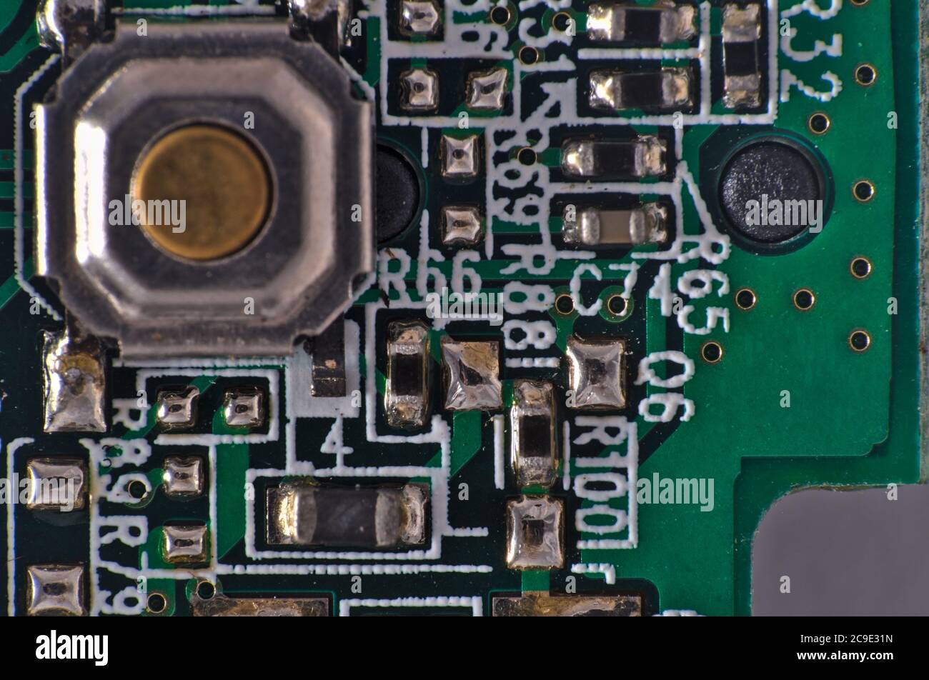 Circuit board macro view. Electronic components Stock Photo