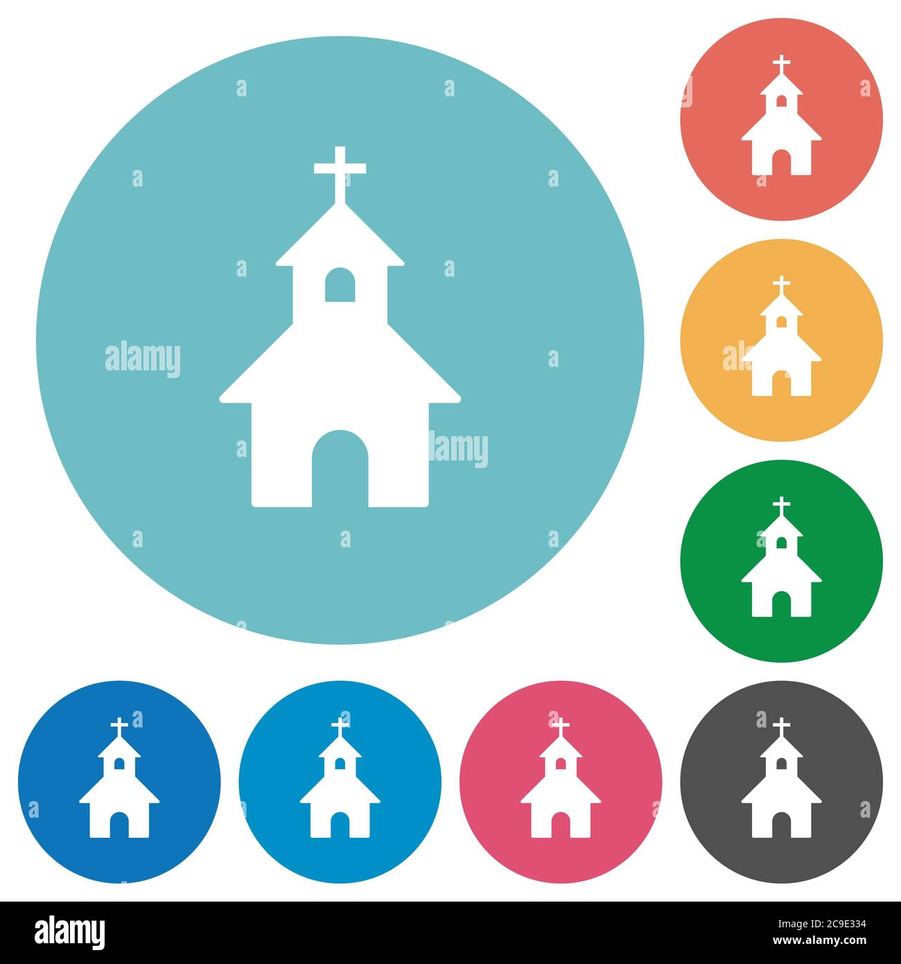 Curch flat white icons on round color backgrounds Stock Vector Image ...