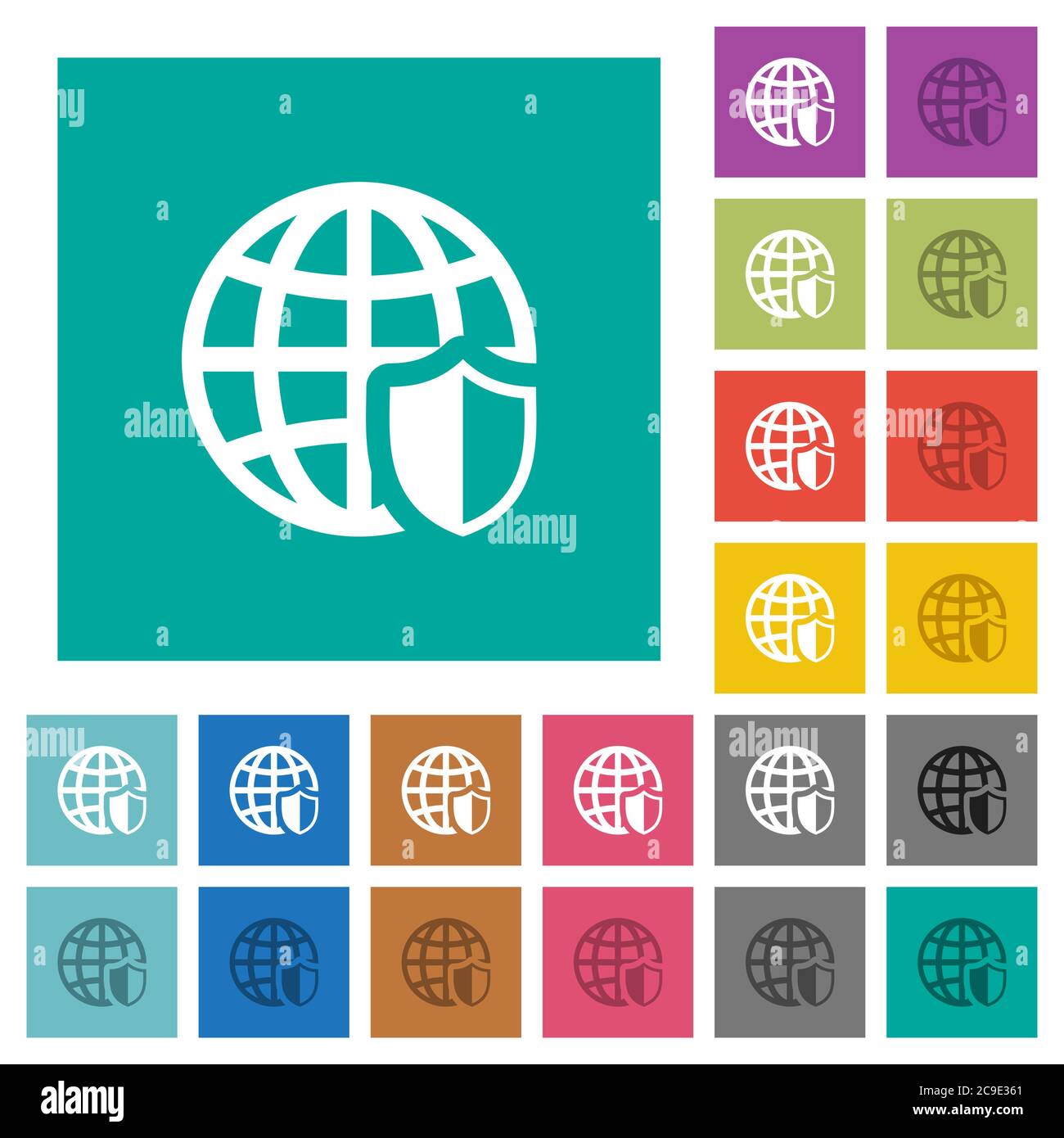 Internet security multi colored flat icons on plain square backgrounds. Included white and darker icon variations for hover or active effects. Stock Vector