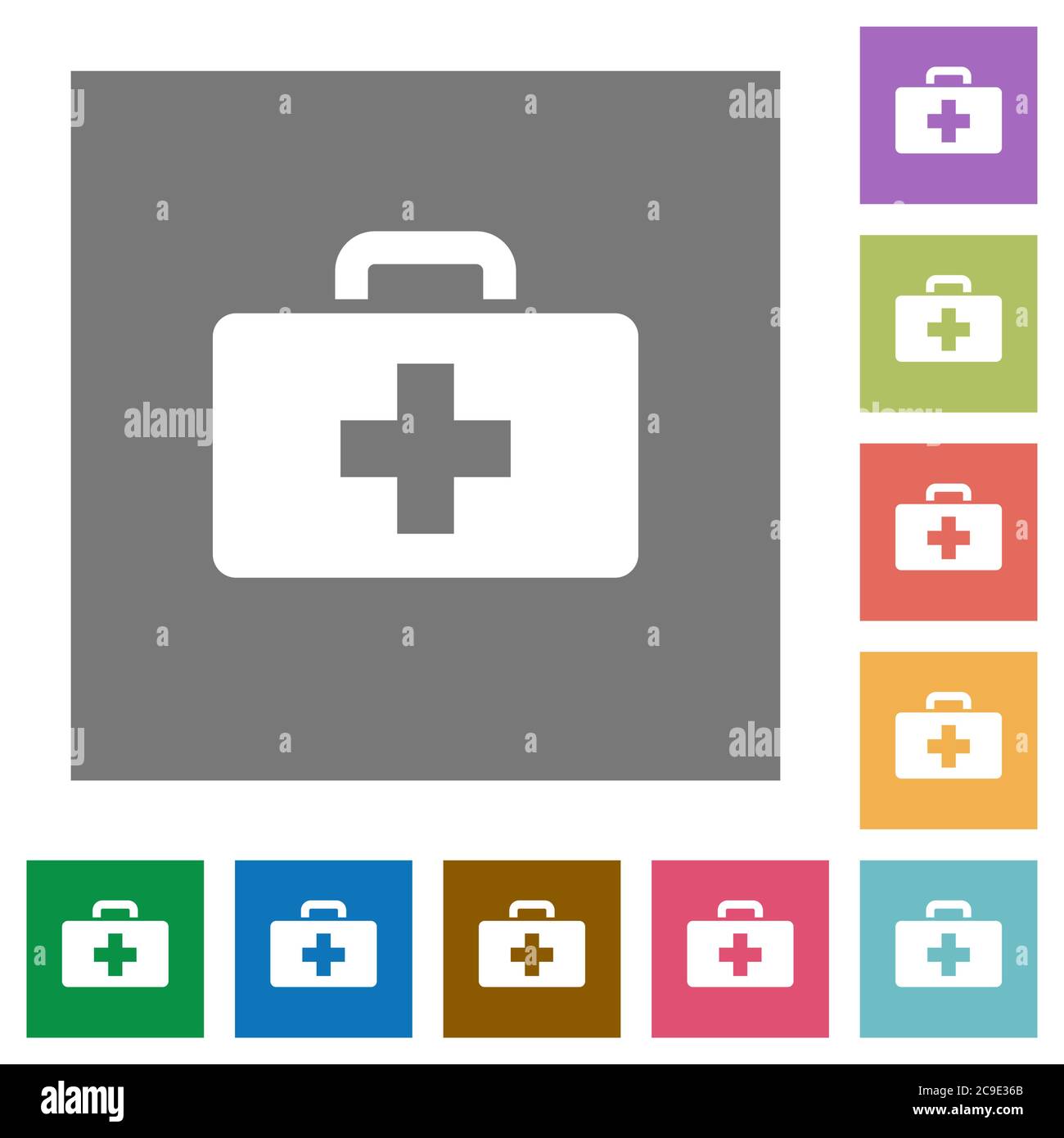First aid kit flat icons on simple color square backgrounds Stock Vector