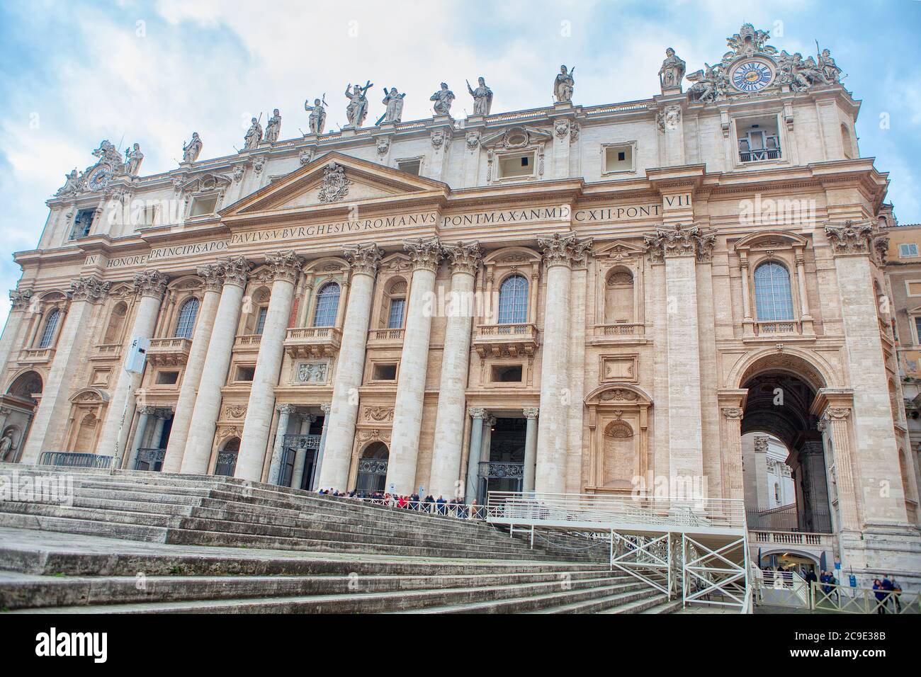 Largest church building in the world . Facade of St. Peter's Basilica in Vatican . Papal Basilica of Saint Peter Stock Photo