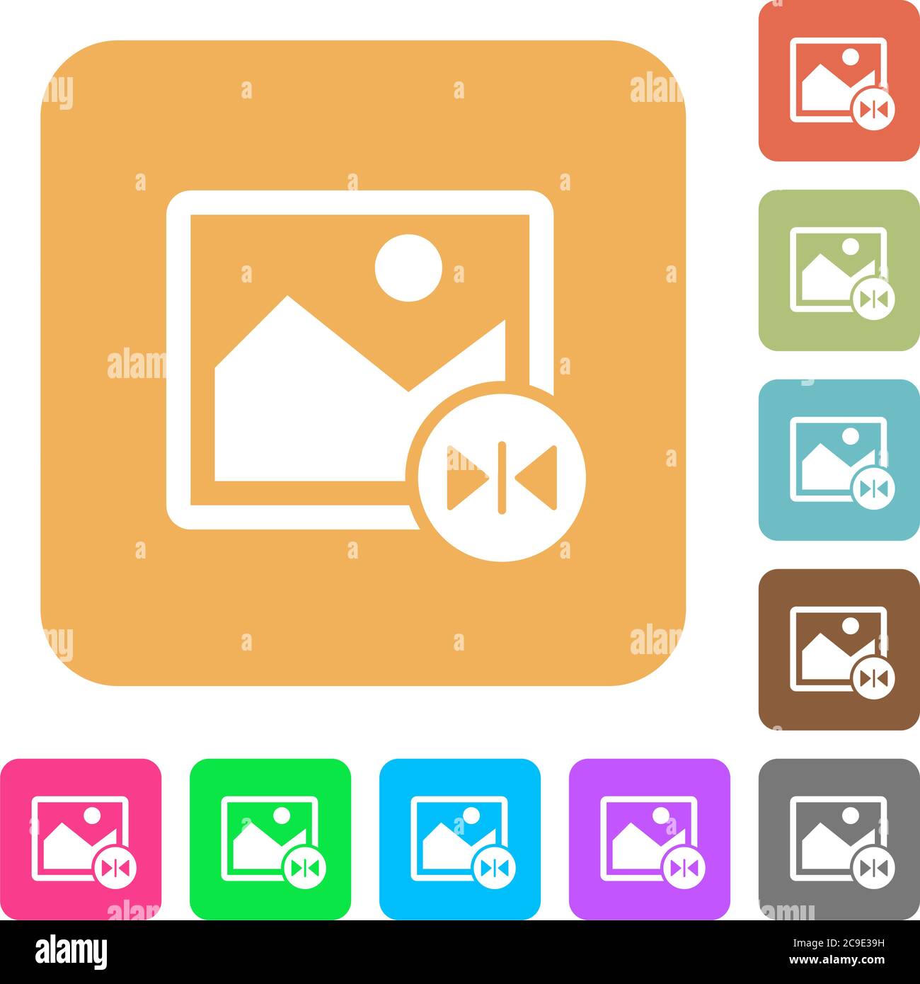 Horizontal flip image flat icons on rounded square vivid color backgrounds. Stock Vector