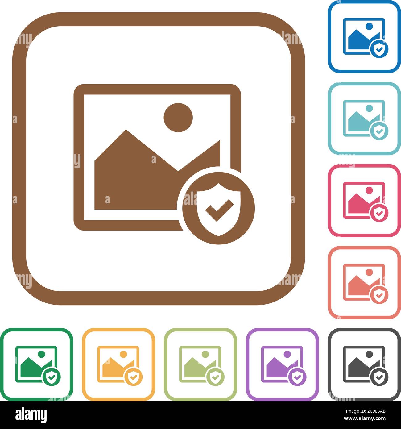 Protected image simple icons in color rounded square frames on white background Stock Vector