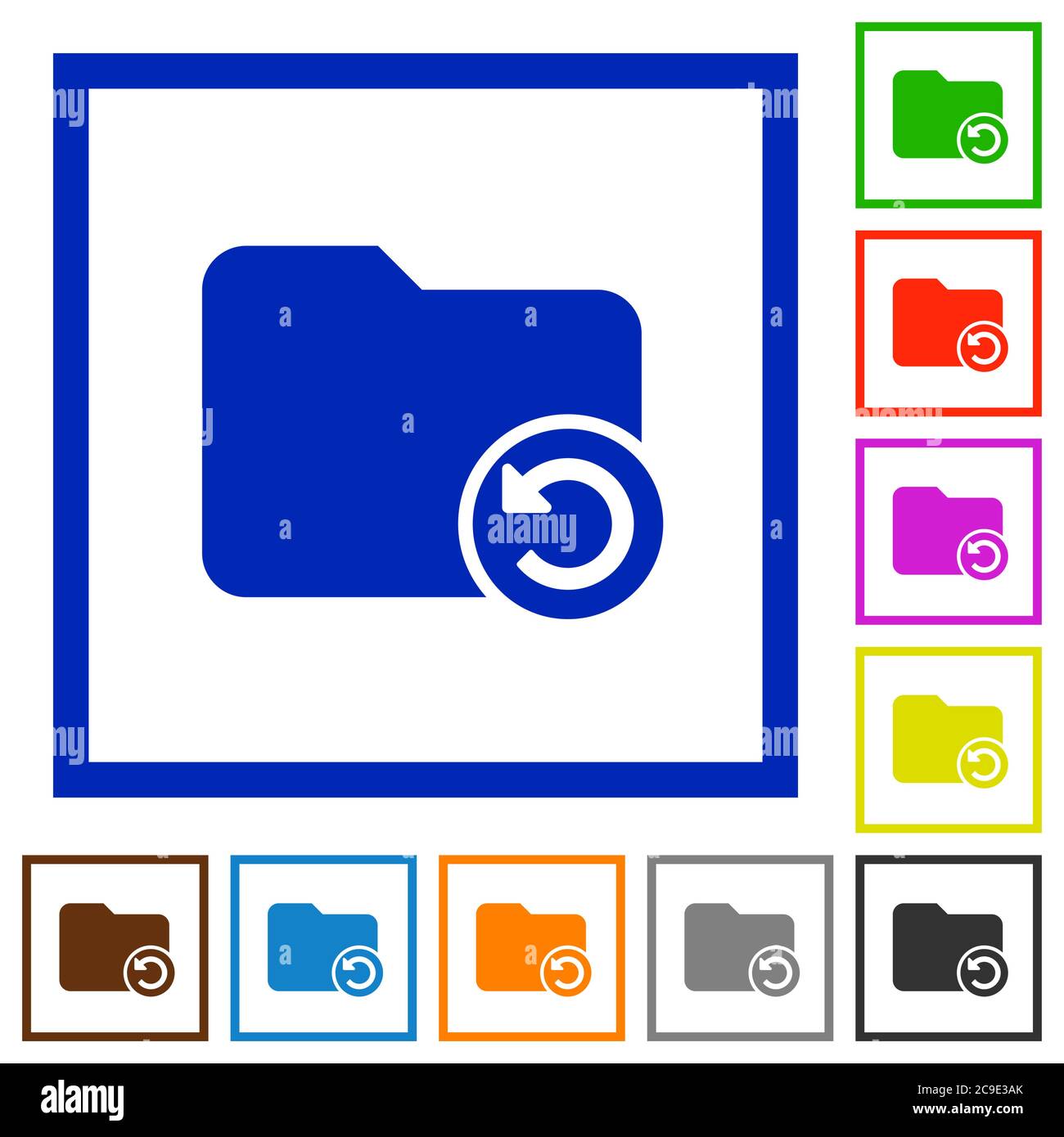 Undo folder operation flat color icons in square frames on white background Stock Vector