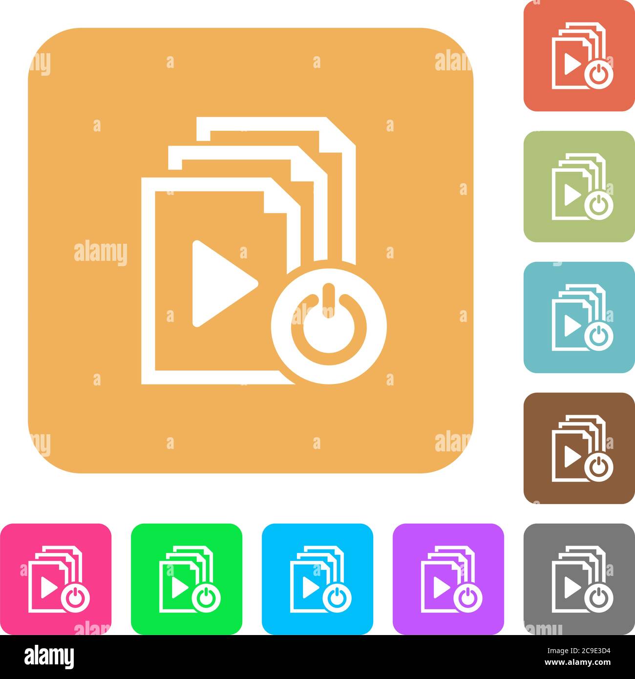 Exit from playlist flat icons on rounded square vivid color backgrounds. Stock Vector