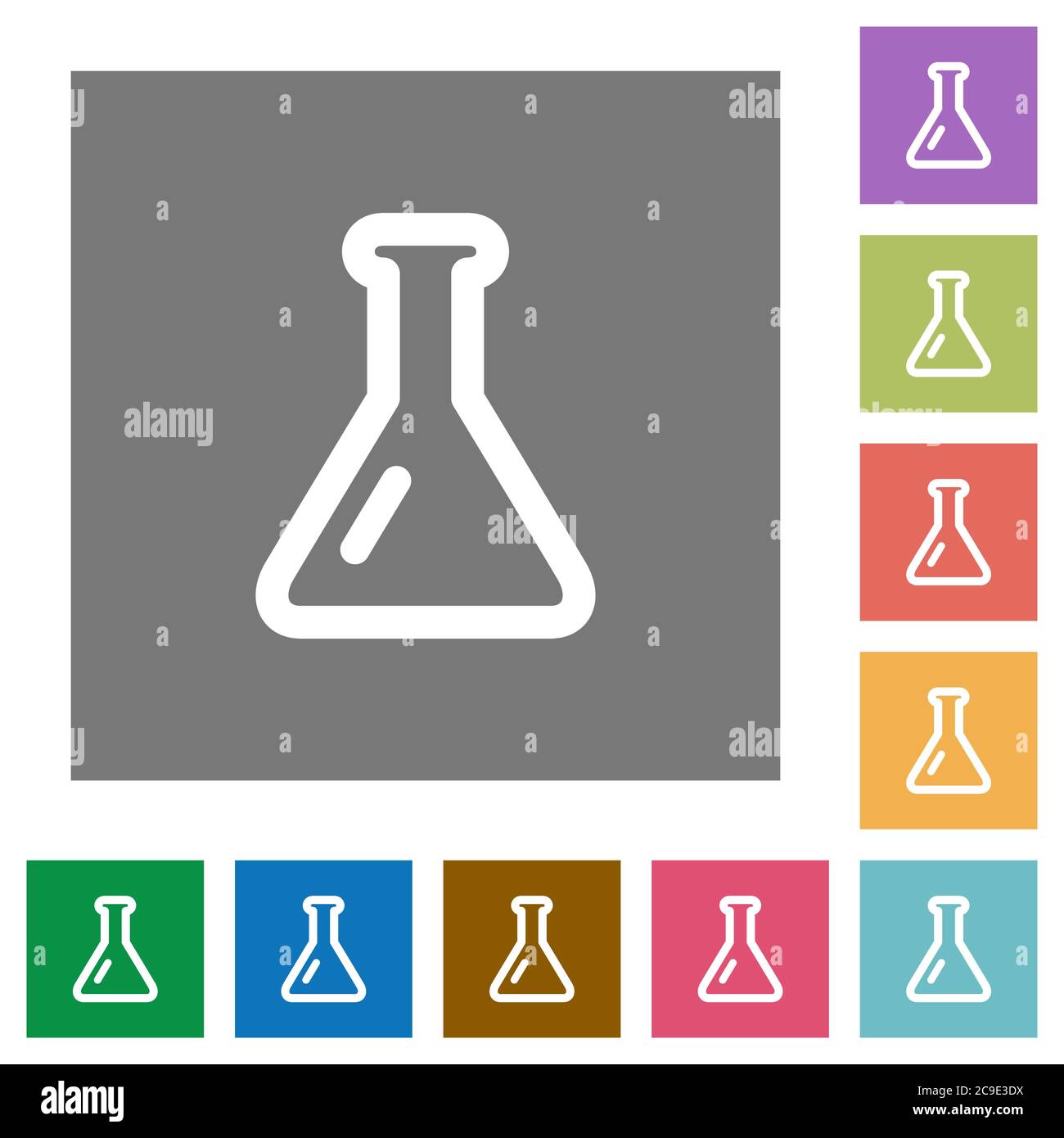 Empty flask flat icons on simple color square backgrounds Stock Vector