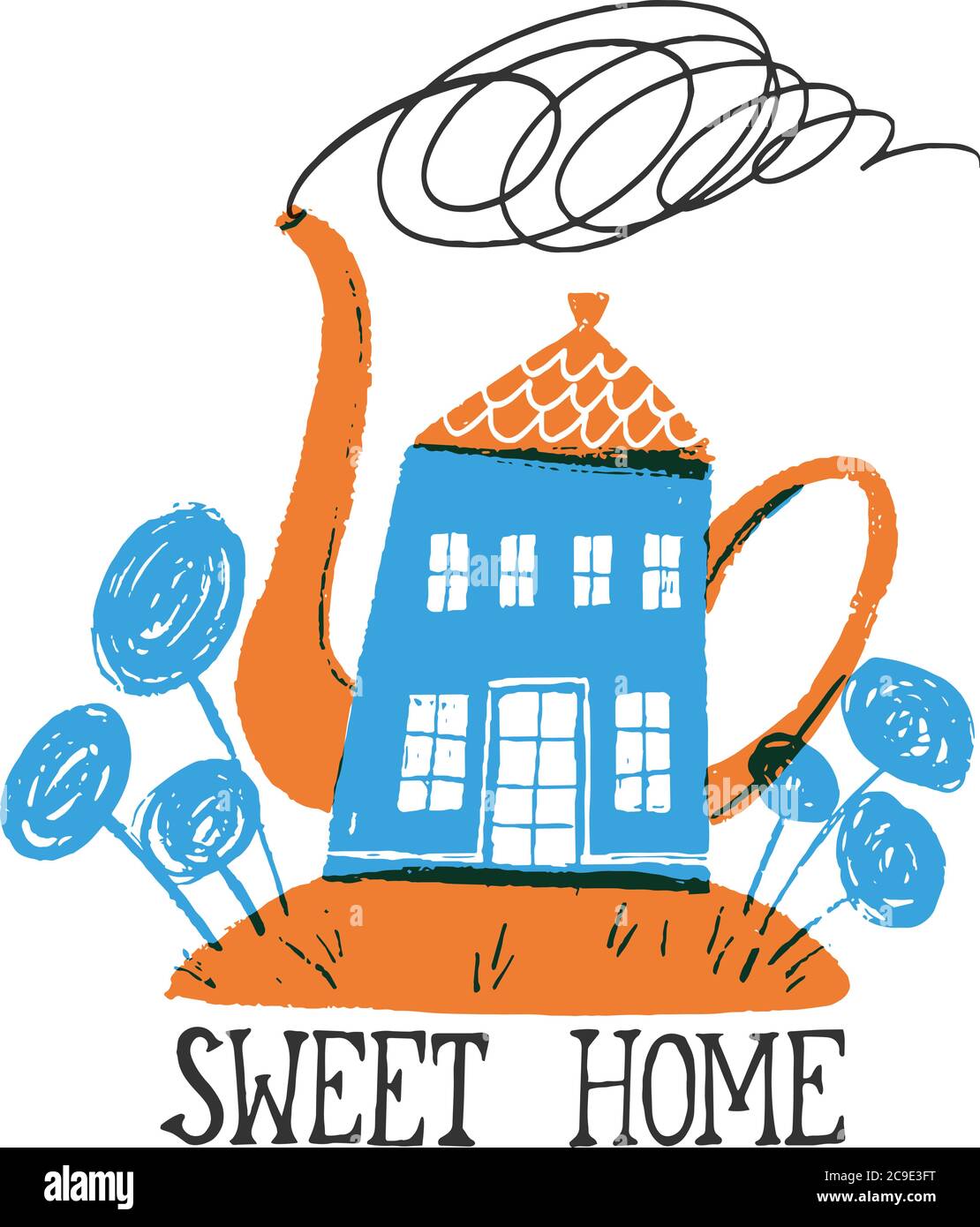 Sweet home vector card in stencil print technic Stock Vector