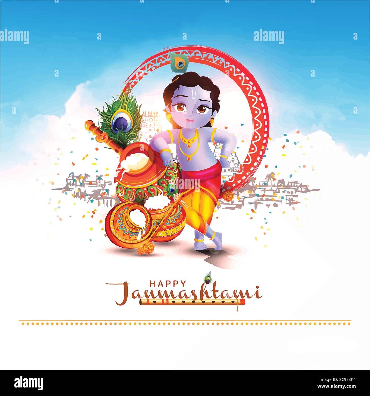 Vector illustration of Happy Janmashtami festival of India, Lord ...