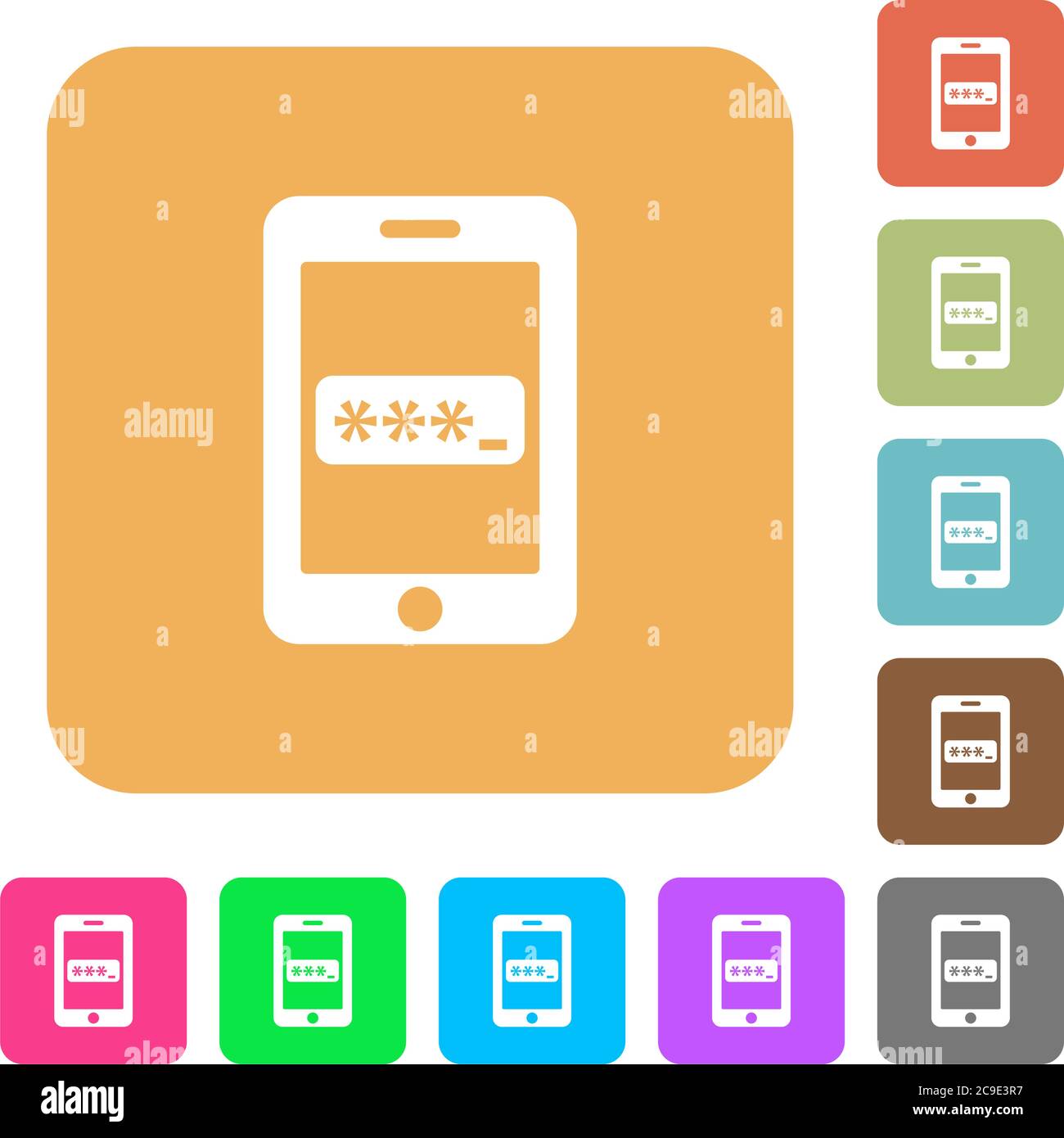 Mobile access flat icons on rounded square vivid color backgrounds. Stock Vector