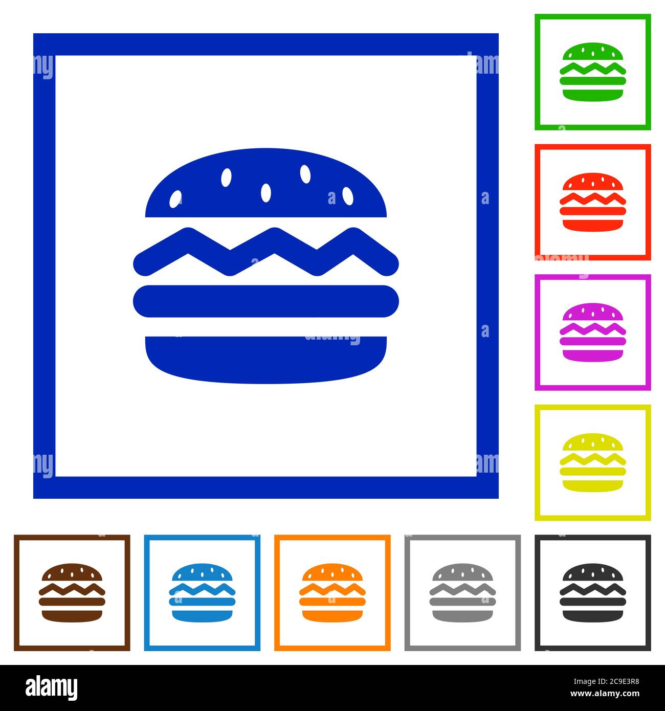 Single hamburger flat color icons in square frames on white background Stock Vector