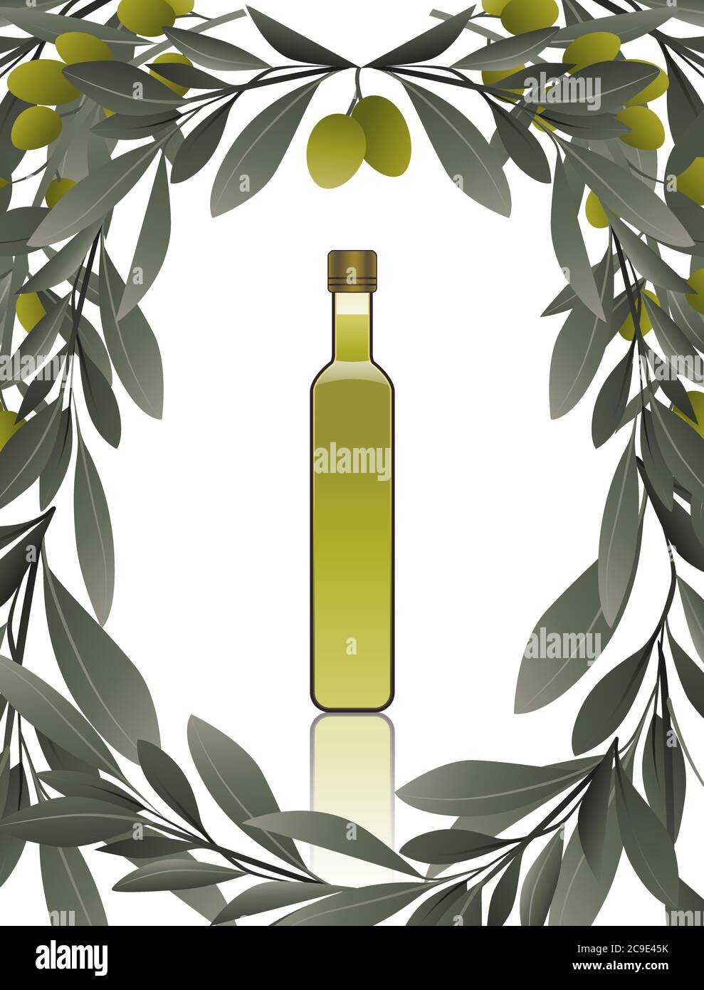 Bottle of olive oil isolated on white background surrounded by a frame ...