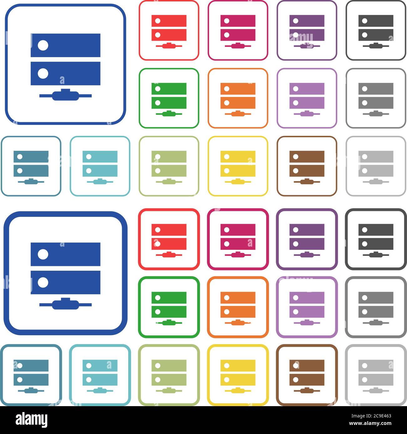 Network drive color flat icons in rounded square frames. Thin and thick versions included. Stock Vector