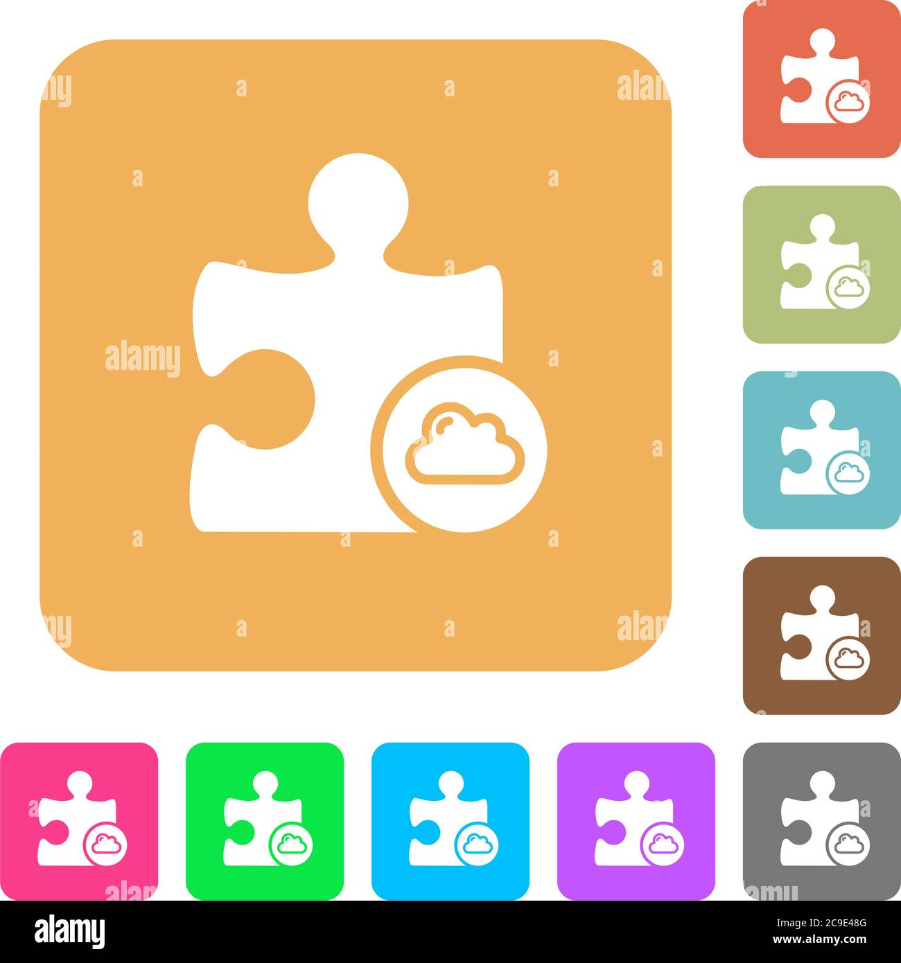 Cloud plugin flat icons on rounded square vivid color backgrounds. Stock Vector