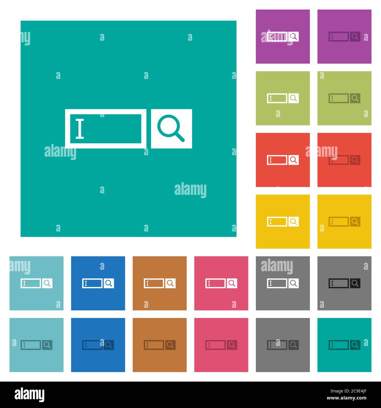 Search box multi colored flat icons on plain square backgrounds ...