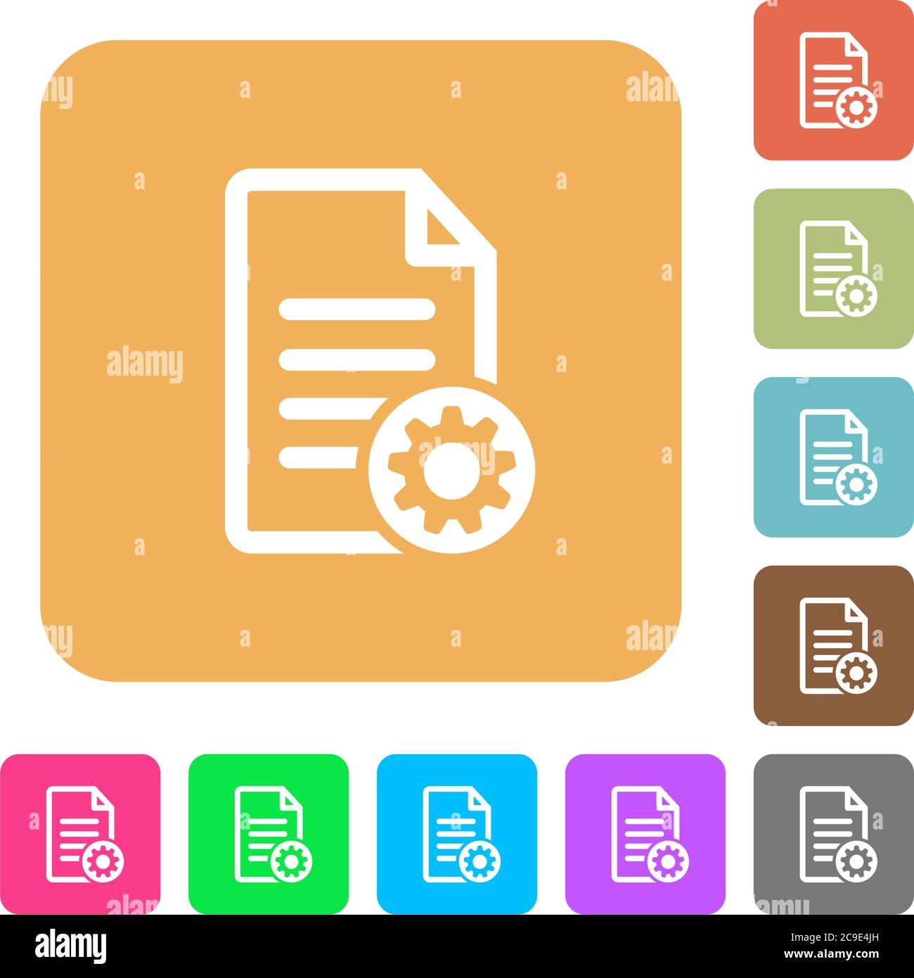 Document settings flat icons on rounded square vivid color backgrounds. Stock Vector