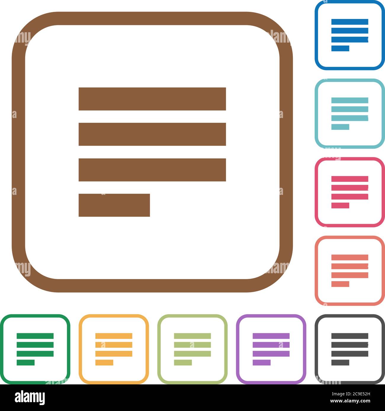 Text align justify last row left simple icons in color rounded square ...