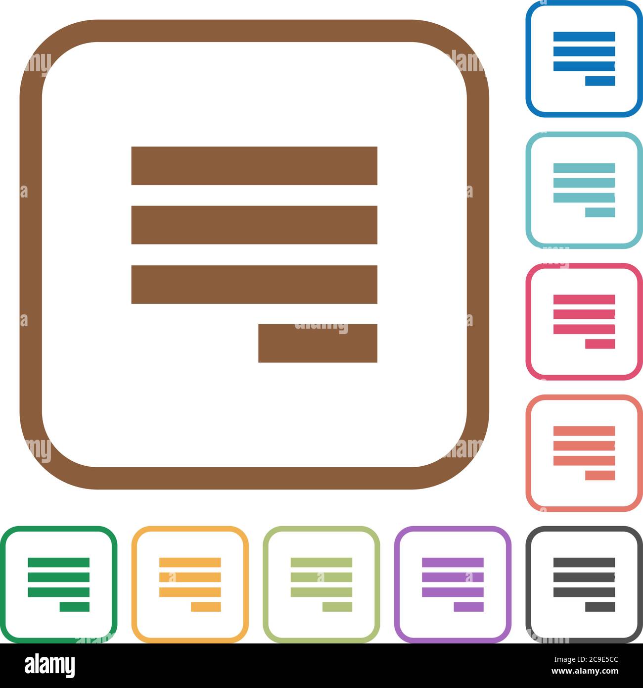 Text align justify last row right simple icons in color rounded square ...