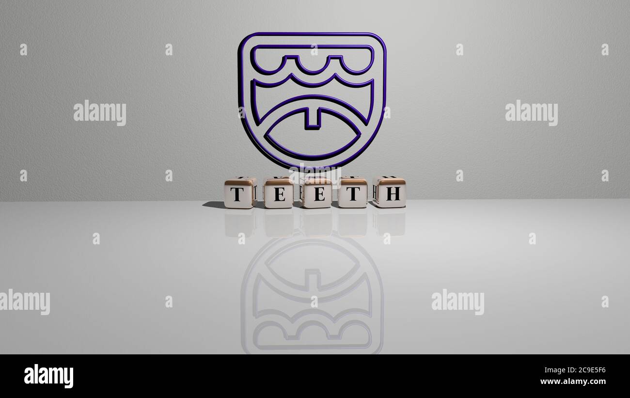 3D illustration of teeth graphics and text made by metallic dice ...