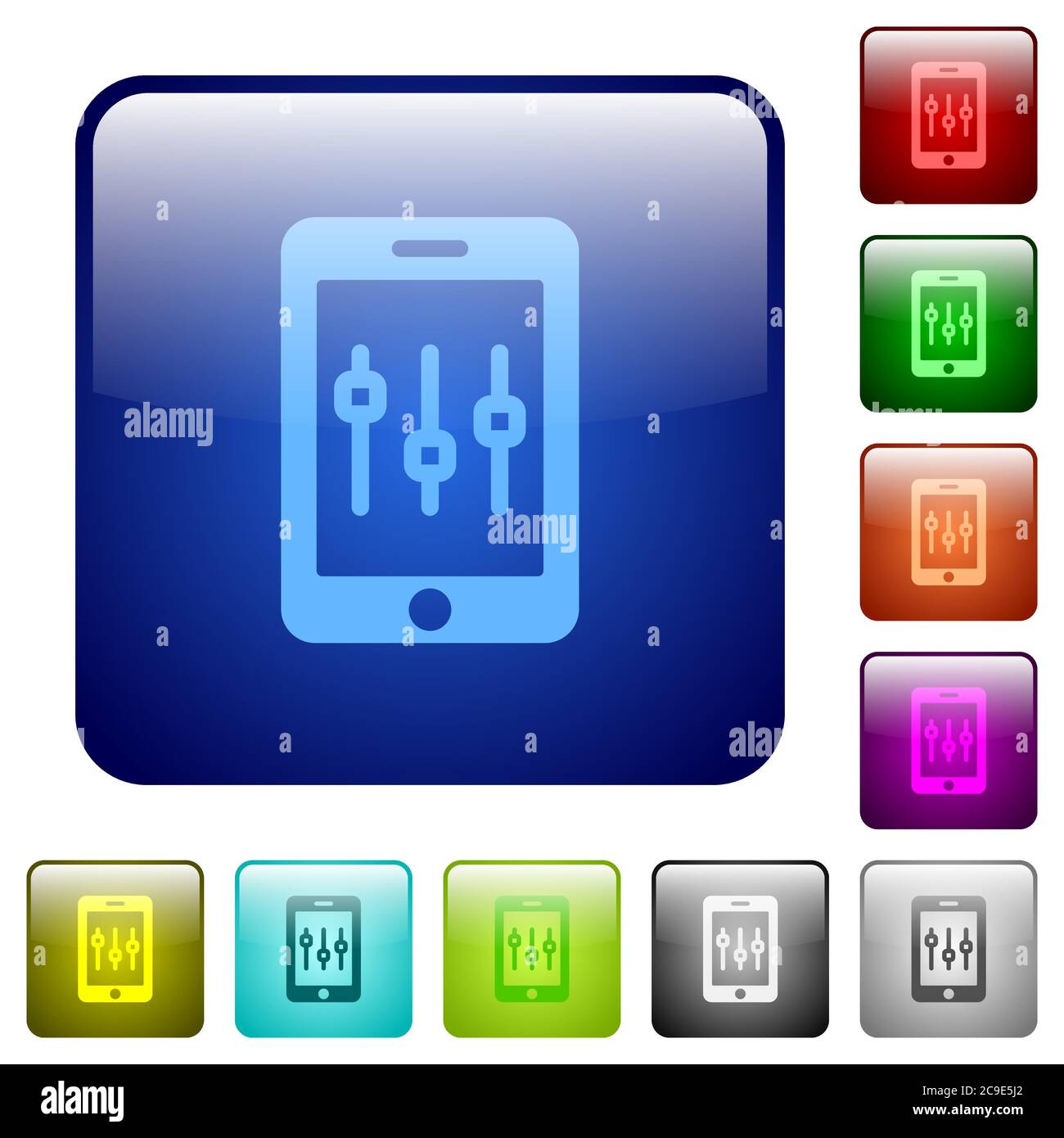 Smartphone tweaking icons in rounded square color glossy button set ...