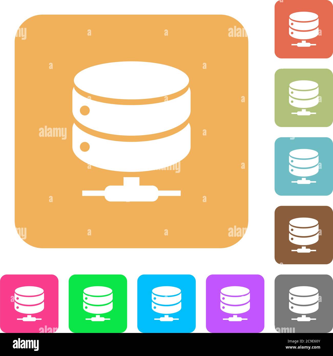 Network database flat icons on rounded square vivid color backgrounds. Stock Vector