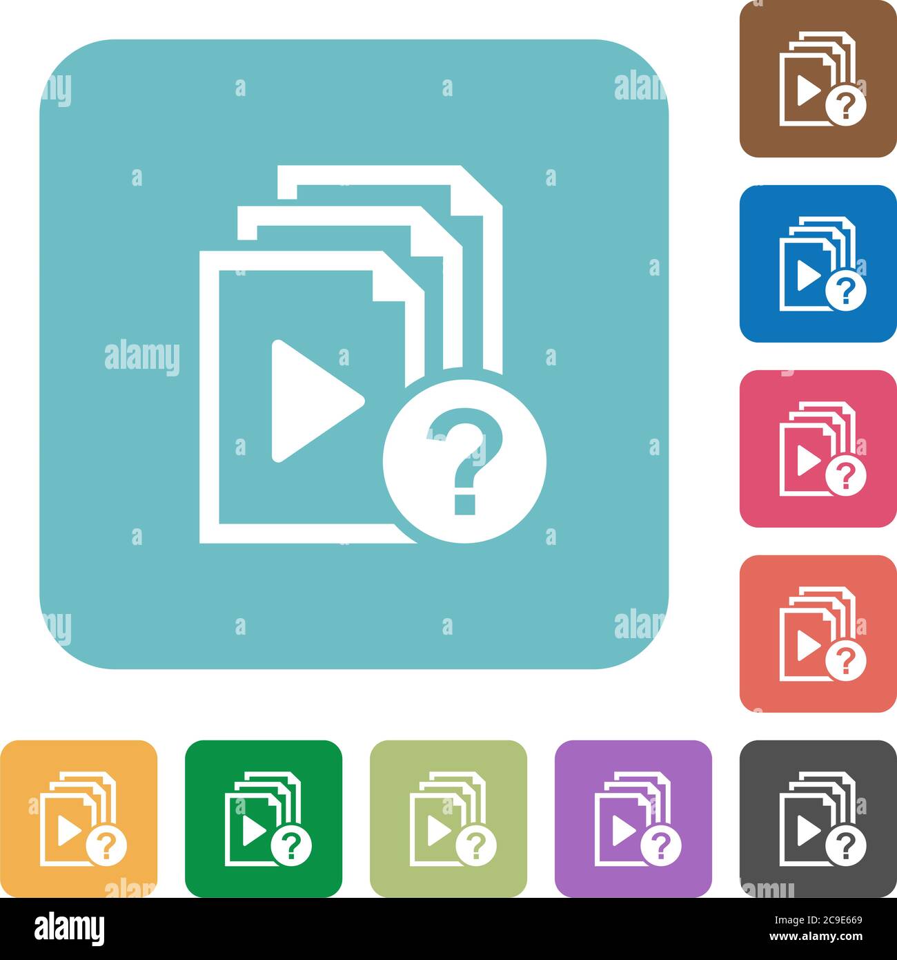 Unknown playlist white flat icons on color rounded square backgrounds Stock Vector
