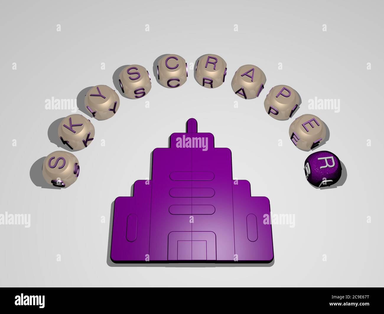 3D illustration of skyscraper graphics and text around the icon made by ...