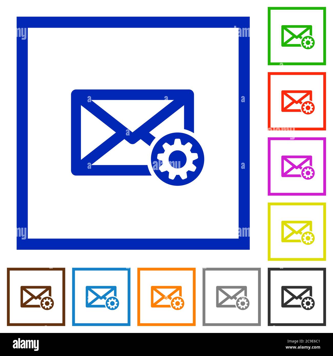 Mail settings flat color icons in square frames on white background Stock Vector