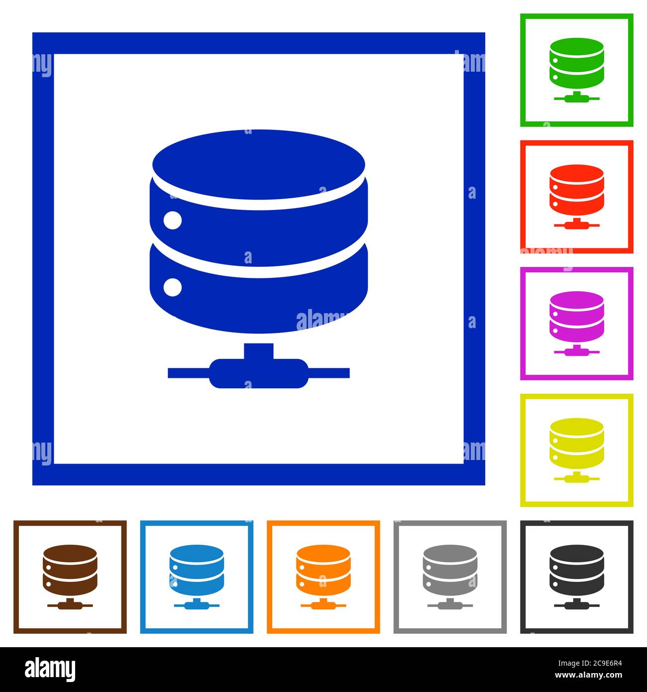 Network database flat color icons in square frames on white background Stock Vector