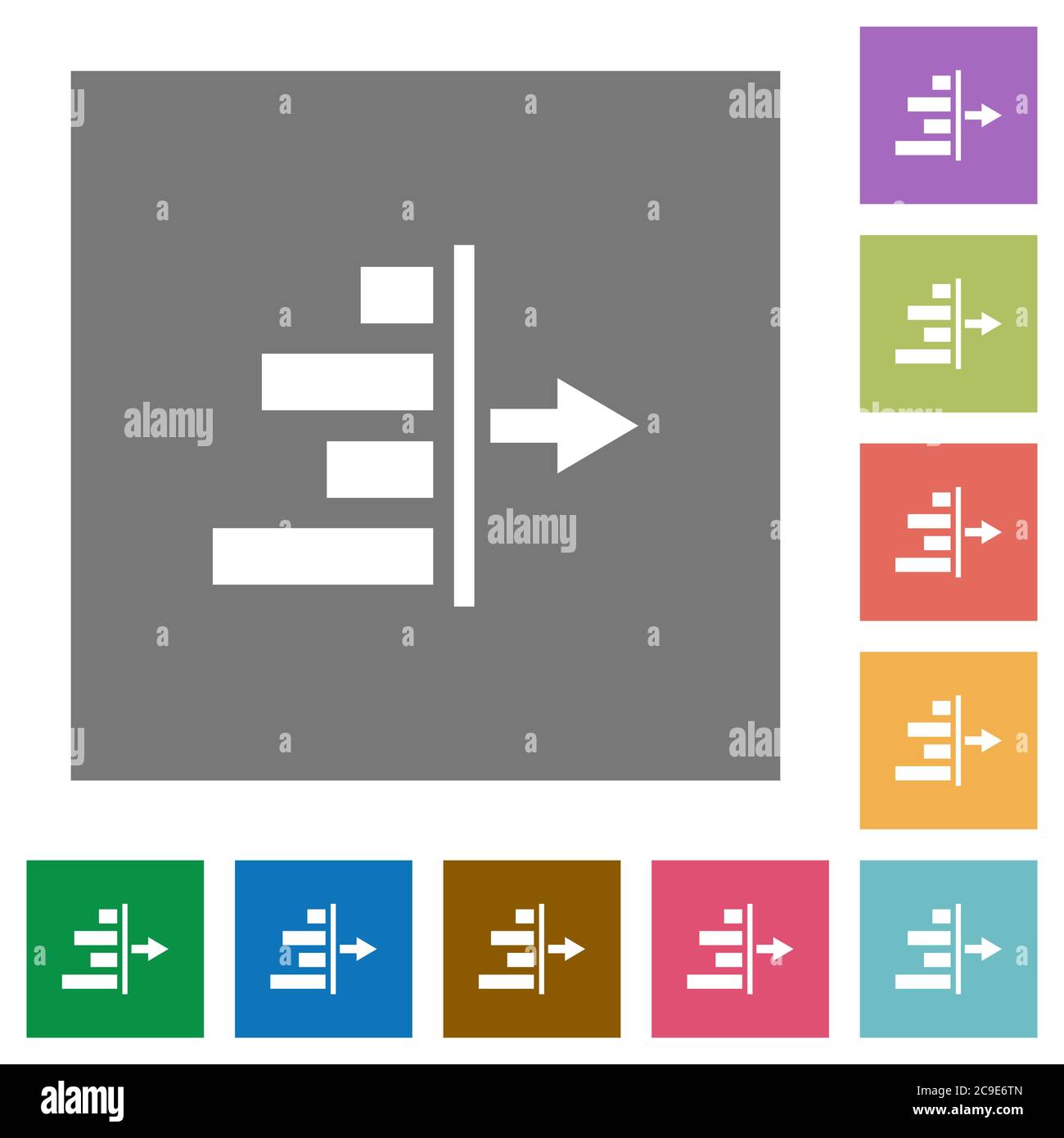 Decrease right indentation of content flat icons on simple color square backgrounds Stock Vector