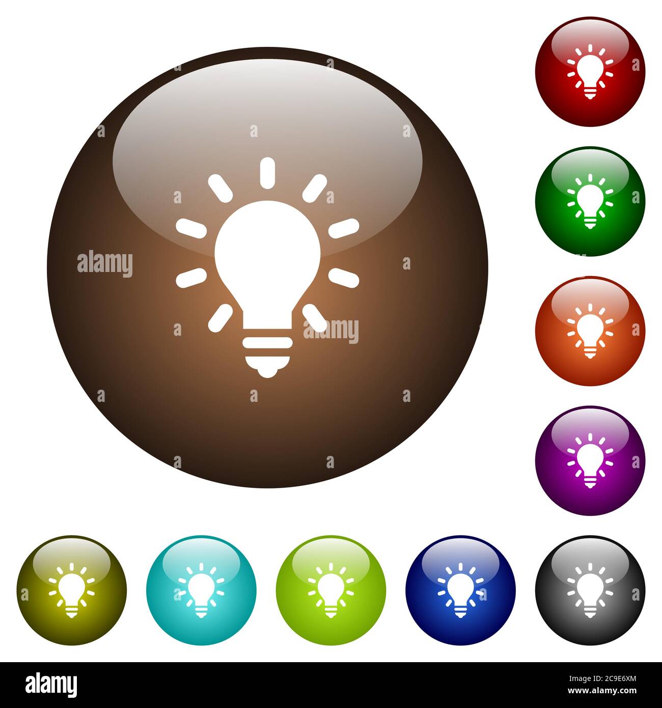 Lighting bulb white icons on round color glass buttons Stock Vector