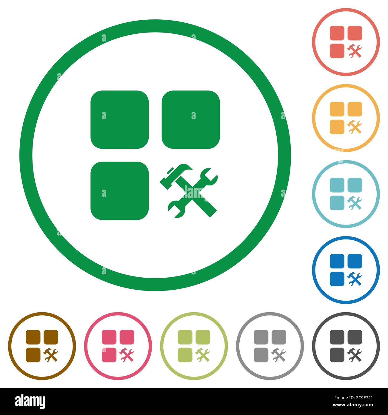 Component tools flat color icons in round outlines on white background Stock Vector