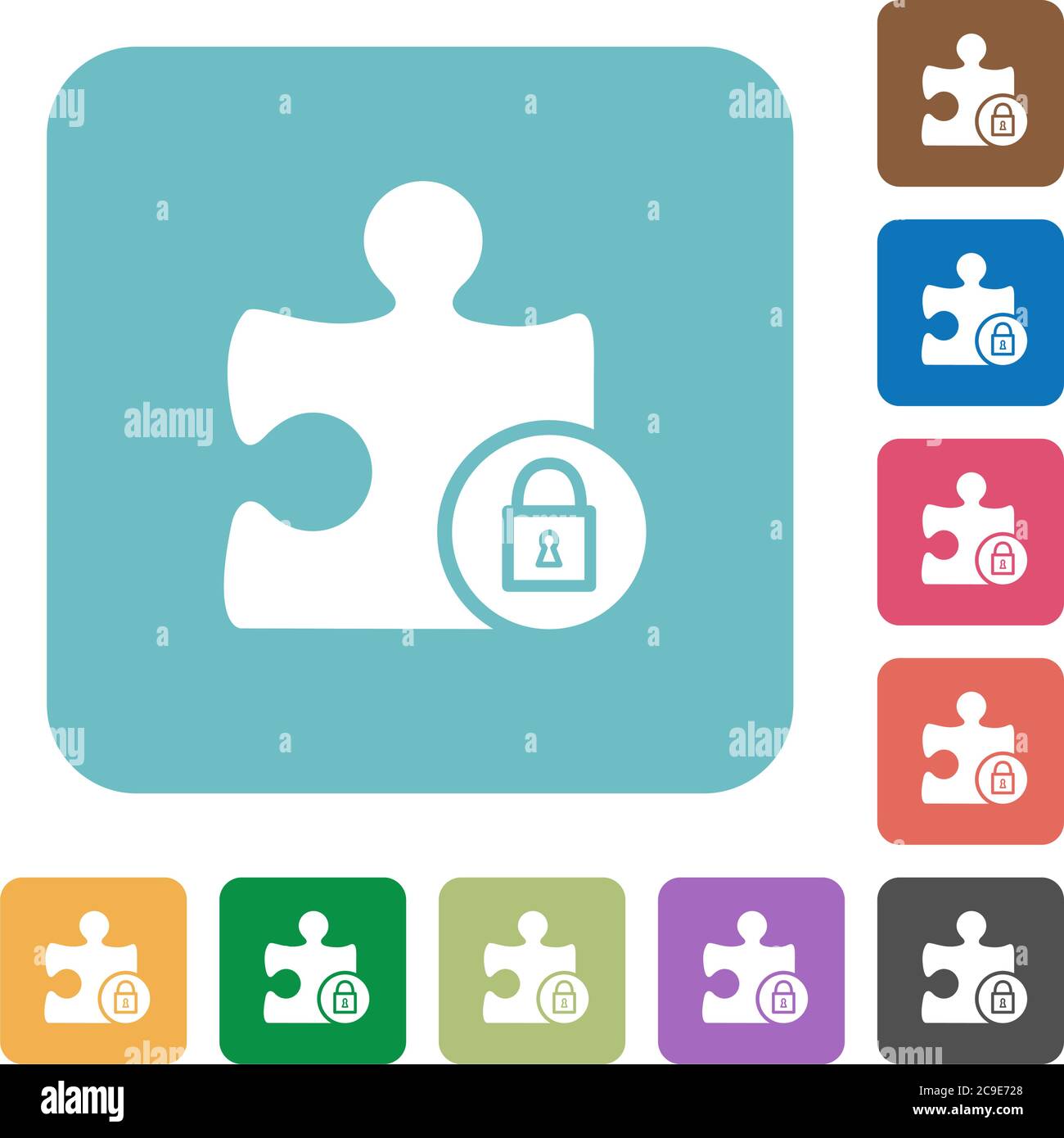 Lock plugin white flat icons on color rounded square backgrounds Stock Vector