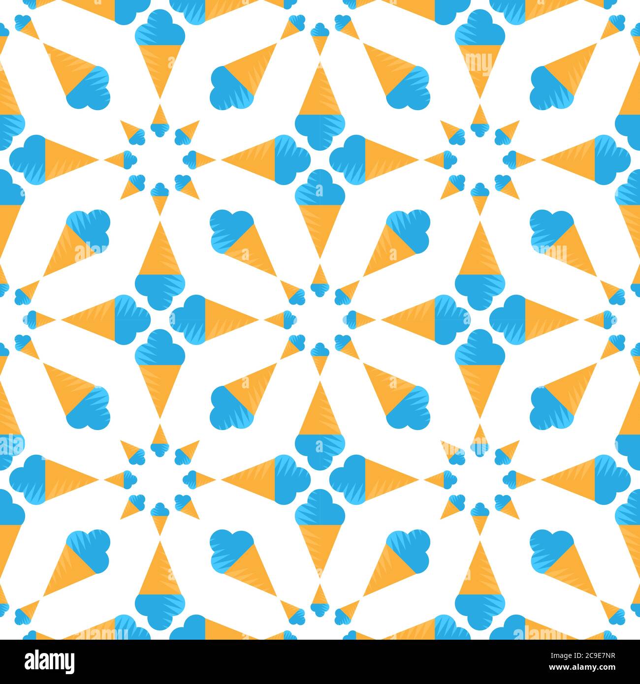 seamless pattern of blue ice cream cone on white background. Vector image Stock Vector