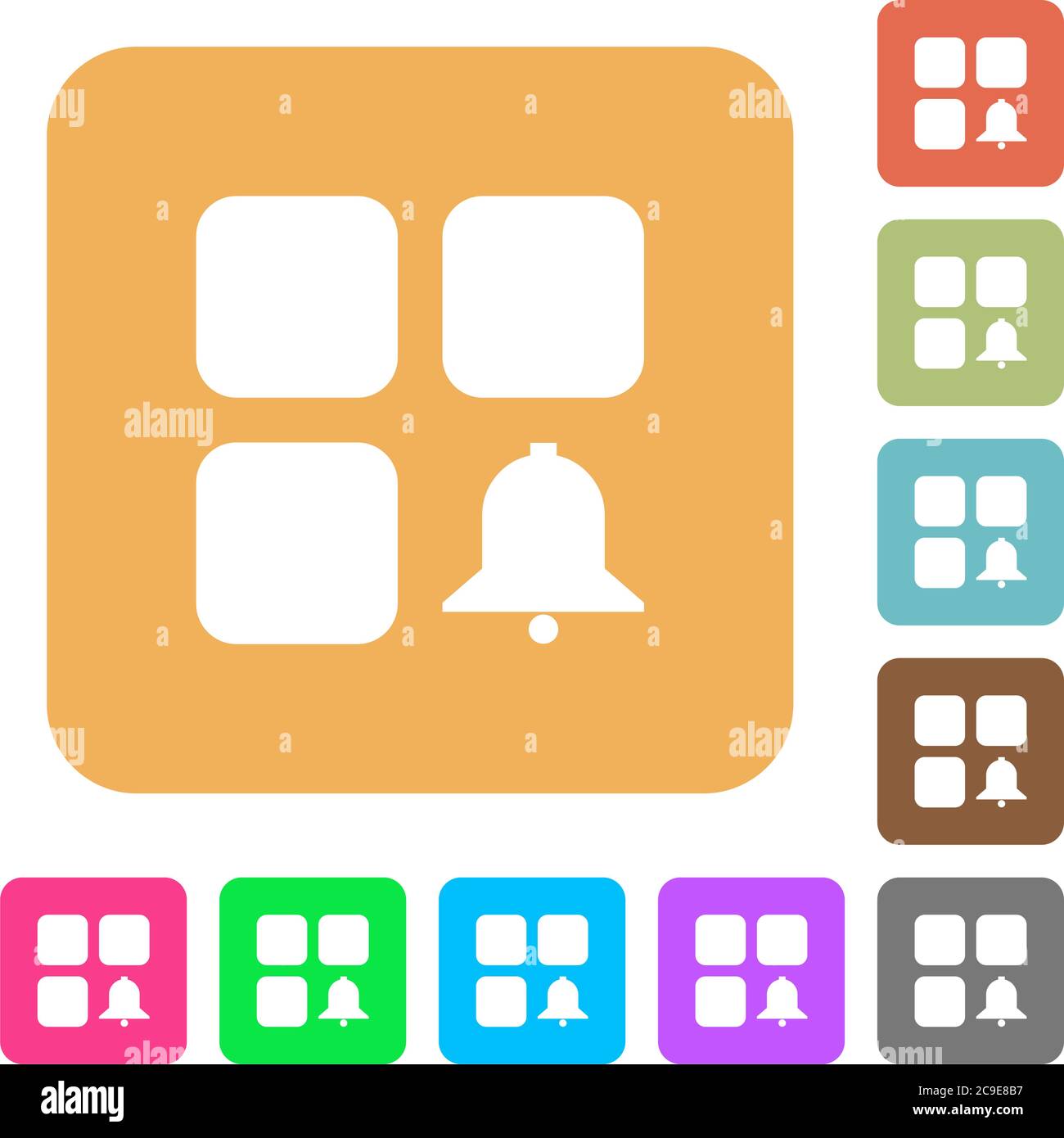 Component alert flat icons on rounded square vivid color backgrounds. Stock Vector