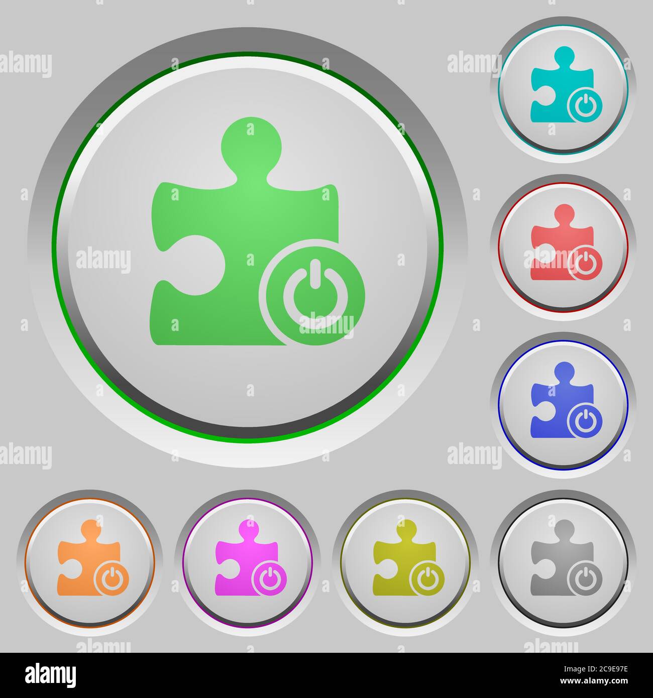 Switch on off plugin color icons on sunk push buttons Stock Vector