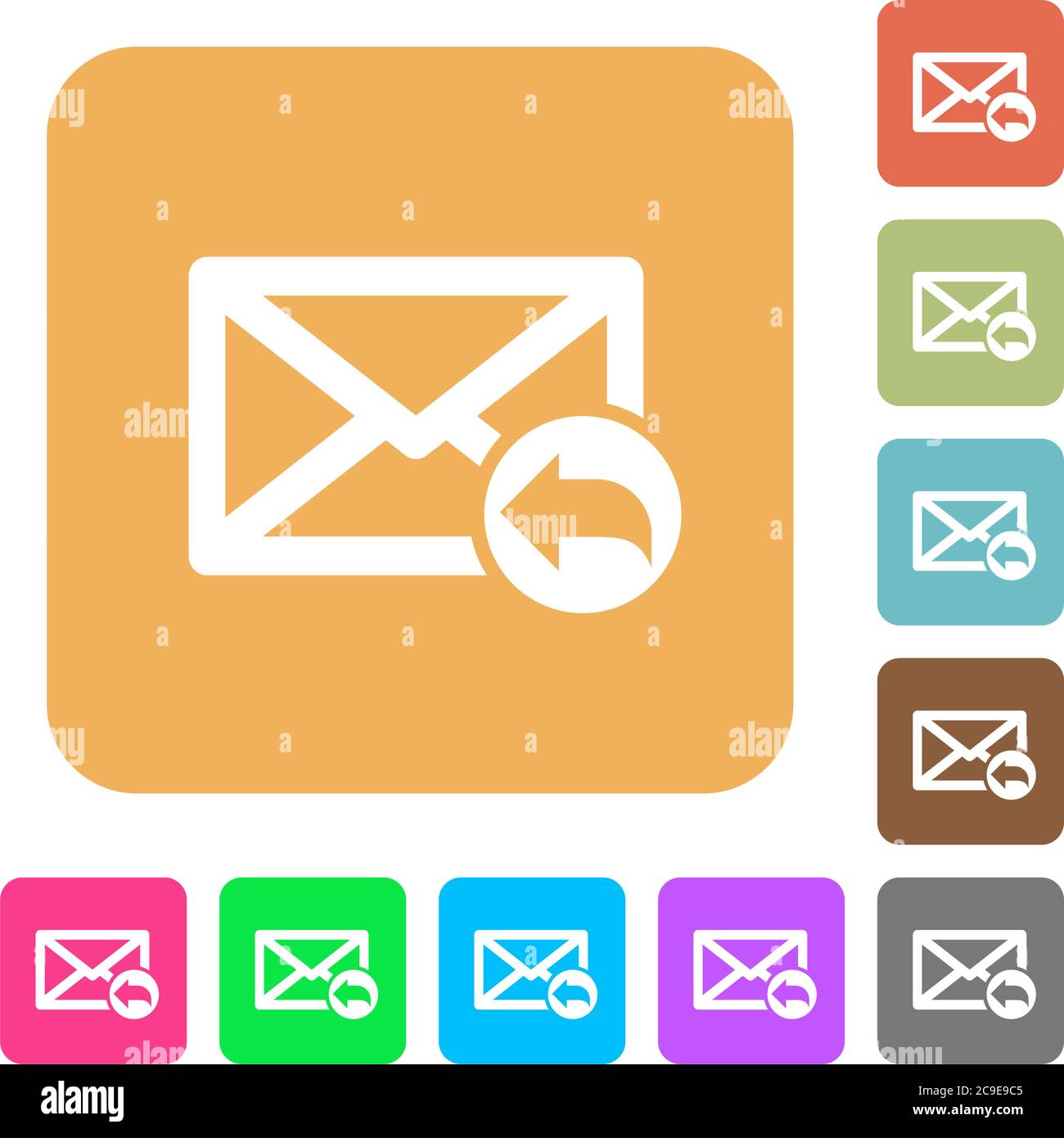 Reply mail flat icons on rounded square vivid color backgrounds. Stock Vector