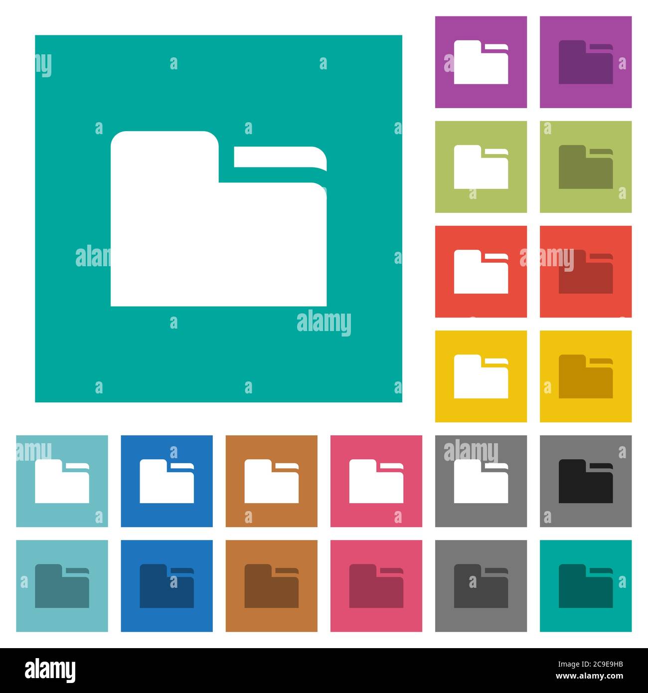 Tab folder multi colored flat icons on plain square backgrounds. Included white and darker icon variations for hover or active effects. Stock Vector