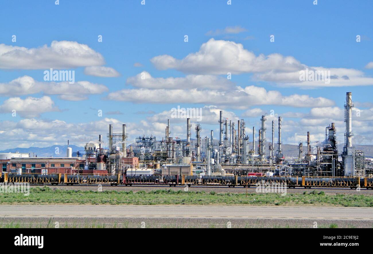 view of oil refinery in wyoming usa from the lincoln highway Stock Photo