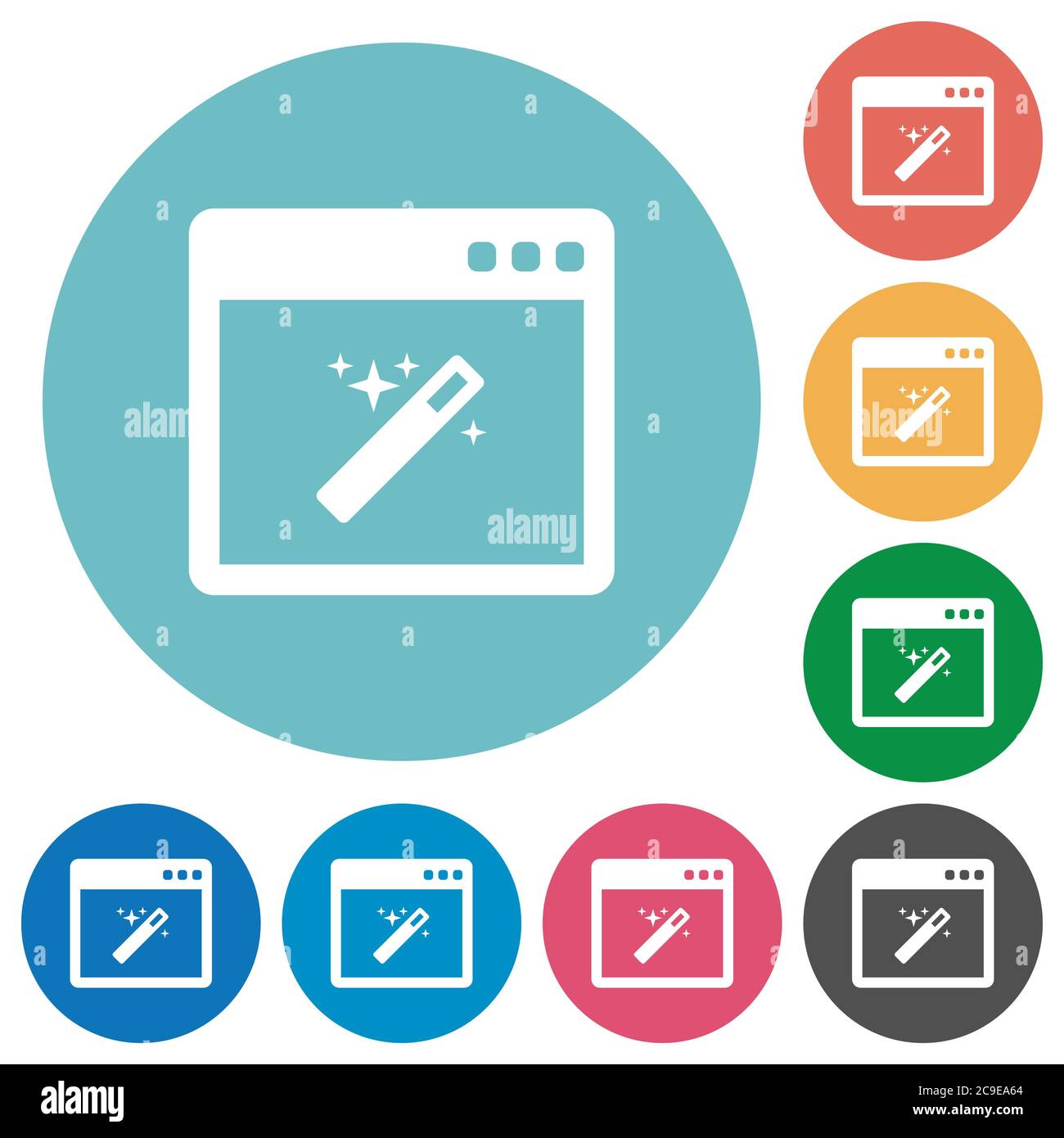 Application wizard flat white icons on round color backgrounds Stock ...