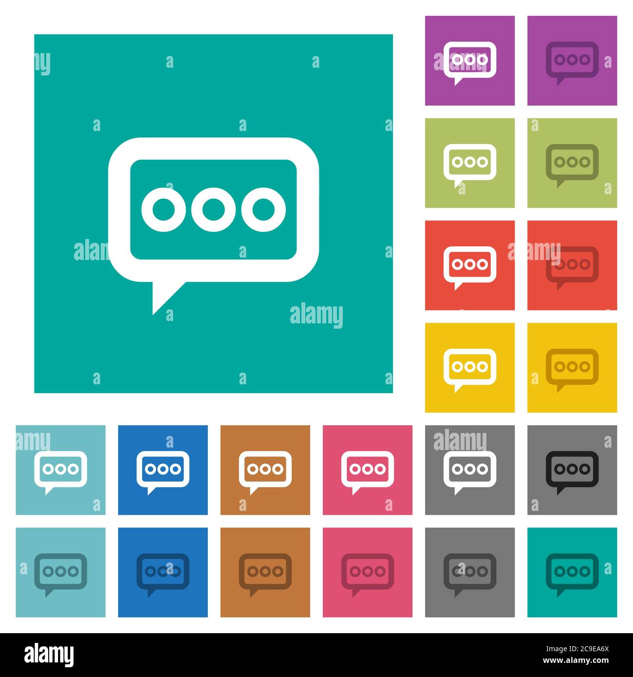 Working chat multi colored flat icons on plain square backgrounds. Included white and darker icon variations for hover or active effects. Stock Vector