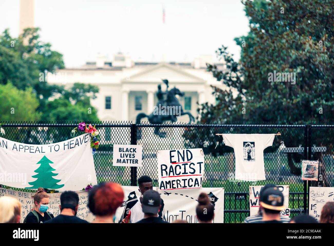 Ty Hobson-Powell of Concerned Citizens of DC speaks to protesters at Lafayette Square / the White House, Washington, DC, United States Stock Photo