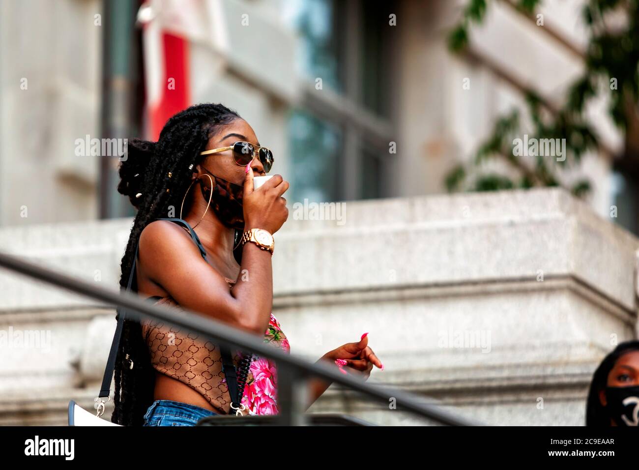 Aalayah Eastmond of Concerned Citizens of DC speaks to protesters at the Wilson building, home of the Washington City Council, DC, United States Stock Photo