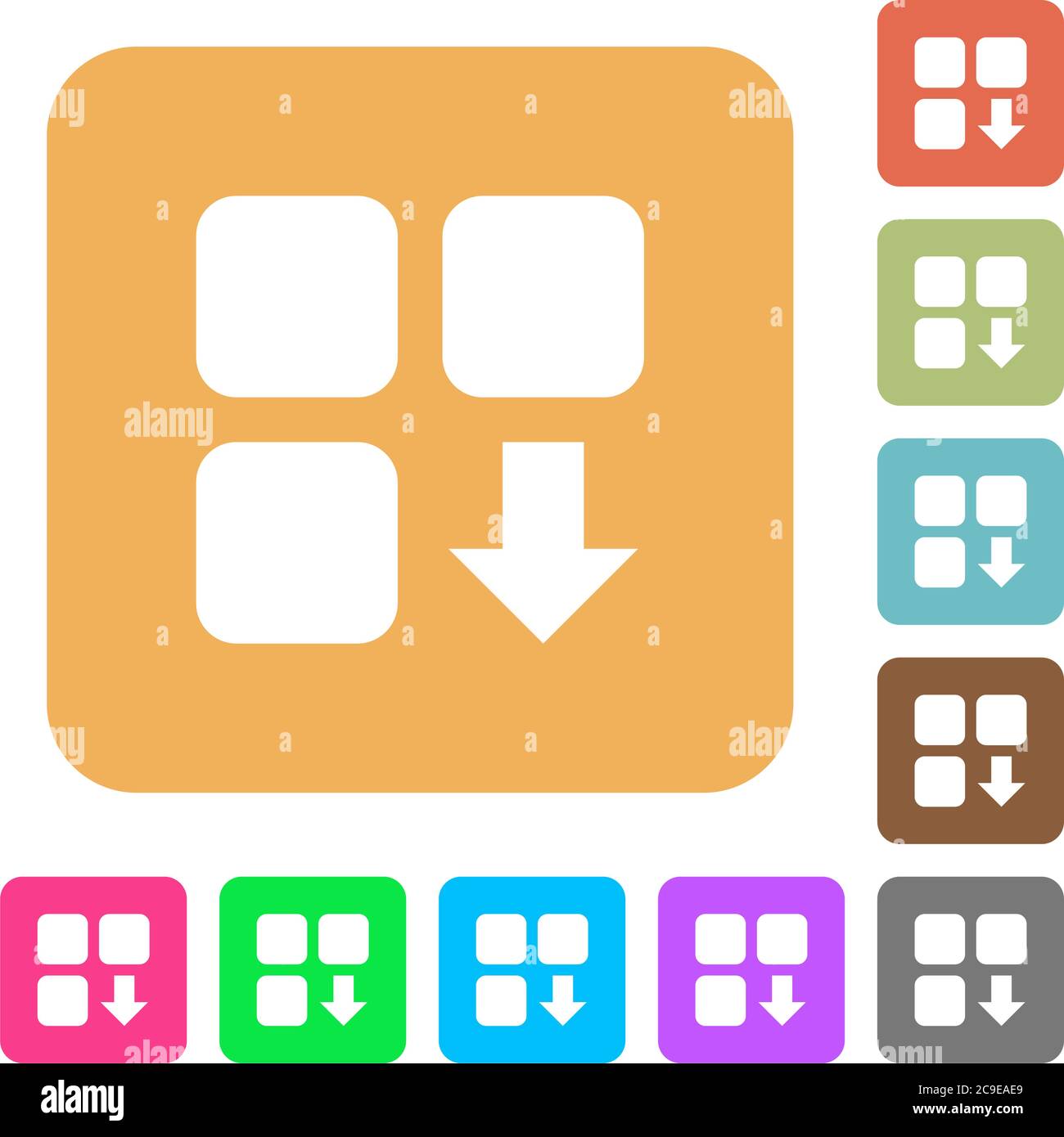 Move down component flat icons on rounded square vivid color ...