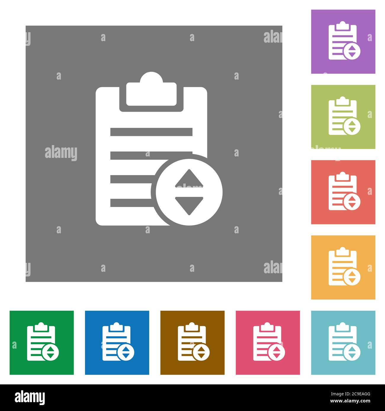 Adjust note priority flat icons on simple color square backgrounds Stock Vector