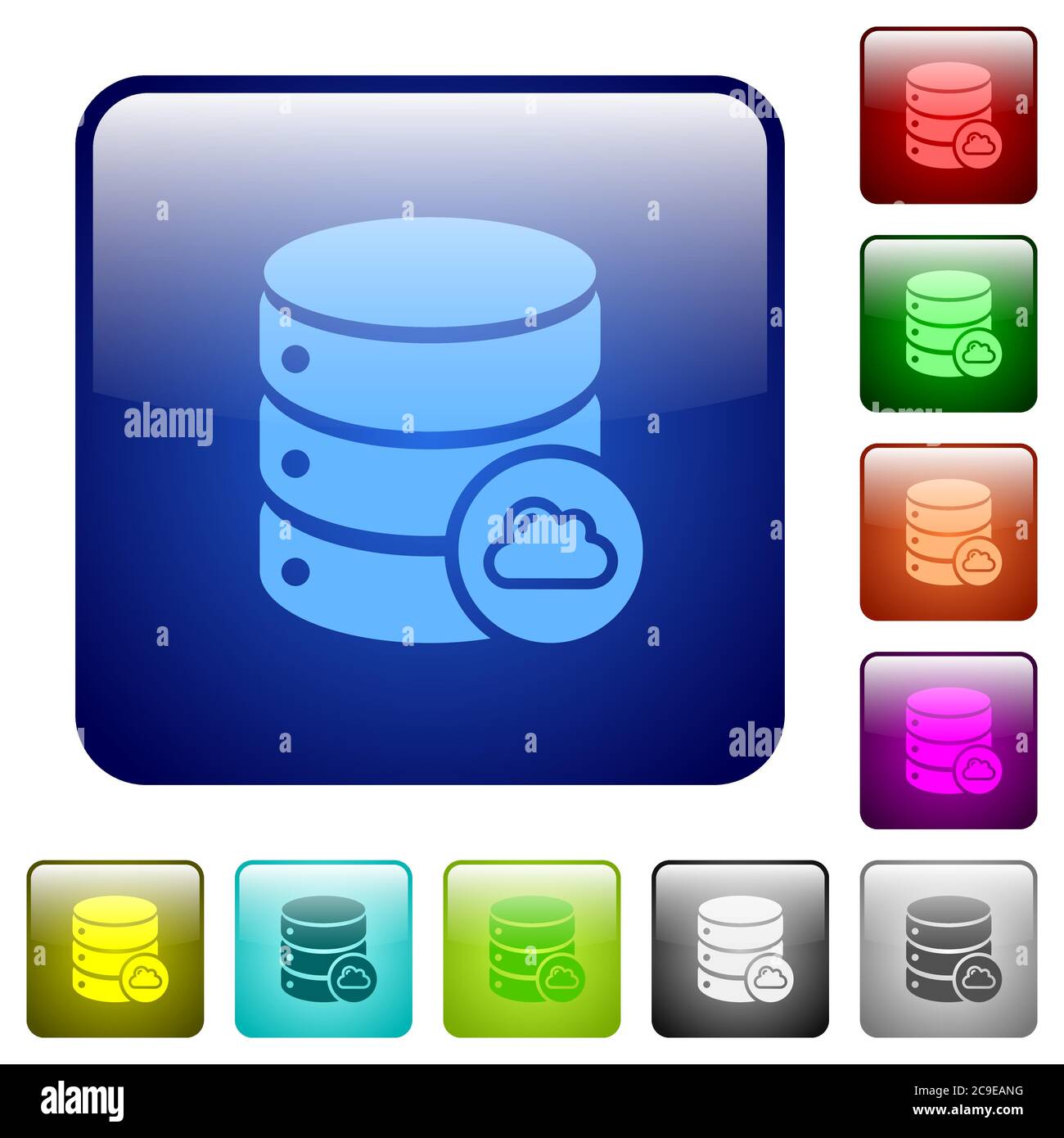 Cloud database icons in rounded square color glossy button set Stock Vector